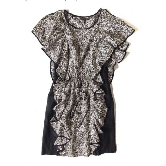 CYNTHIA STEFFE Flutter Sleeve Silk Dress Black Cream  Sz 2 - Picture 1 of 8